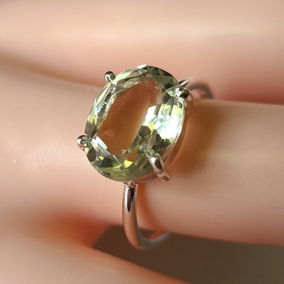 boutique Jewelry - Green Amethyst ring-Sterling silver-Birthday stone-Gift
